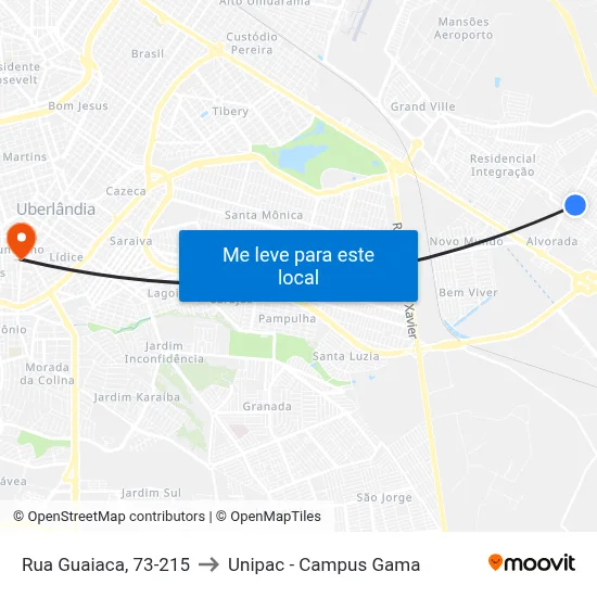 Rua Guaiaca, 73-215 to Unipac - Campus Gama map