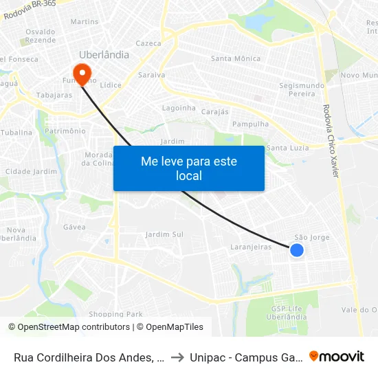 Rua Cordilheira Dos Andes, 269 to Unipac - Campus Gama map
