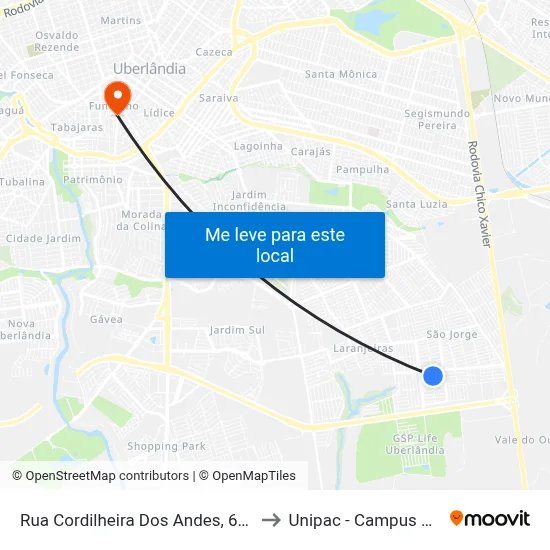Rua Cordilheira Dos Andes, 699-755 to Unipac - Campus Gama map