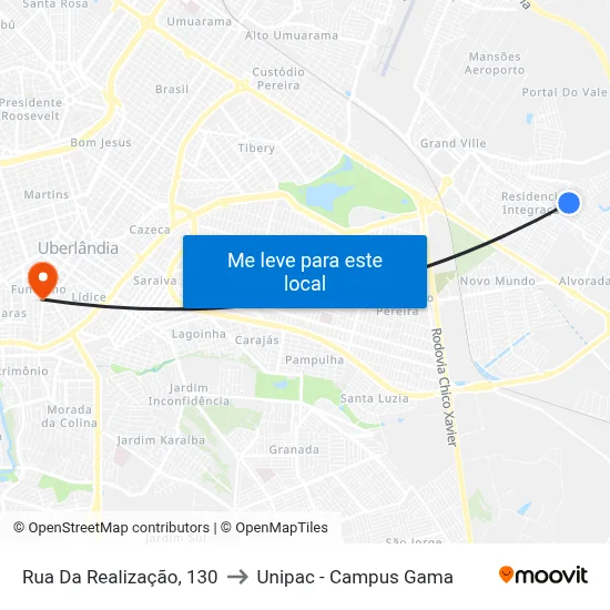 Rua Da Realização, 130 to Unipac - Campus Gama map
