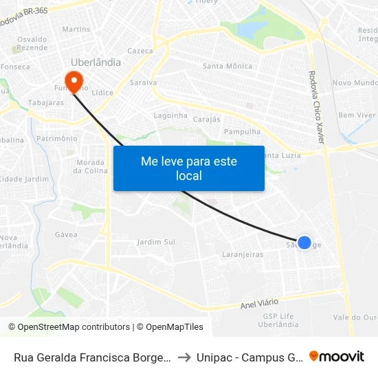 Rua Geralda Francisca Borges, 685 to Unipac - Campus Gama map