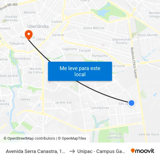 Avenida Serra Canastra, 161 to Unipac - Campus Gama map