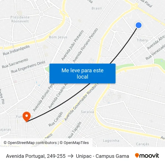 Avenida Portugal, 249-255 to Unipac - Campus Gama map