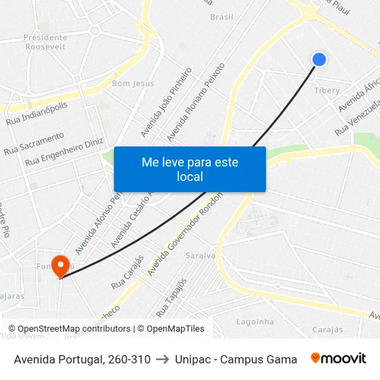 Avenida Portugal, 260-310 to Unipac - Campus Gama map