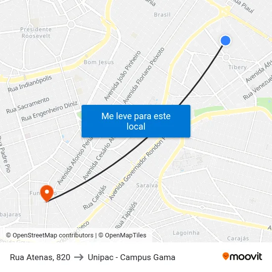 Rua Atenas, 820 to Unipac - Campus Gama map