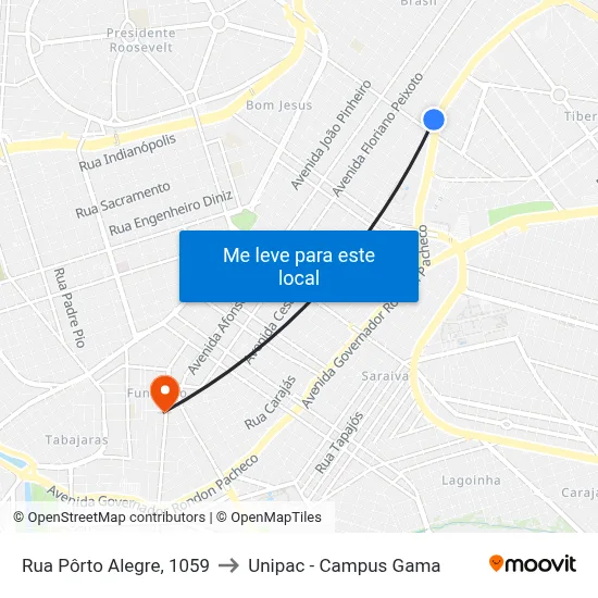 Rua Pôrto Alegre, 1059 to Unipac - Campus Gama map