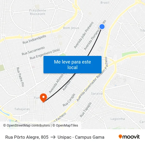 Rua Pôrto Alegre, 805 to Unipac - Campus Gama map