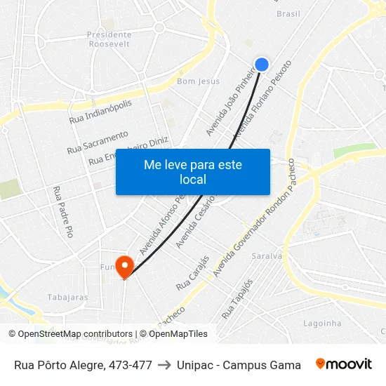 Rua Pôrto Alegre, 473-477 to Unipac - Campus Gama map