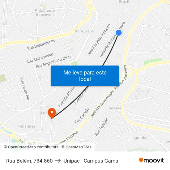 Rua Belém, 734-860 to Unipac - Campus Gama map