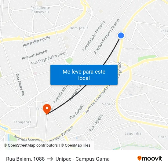 Rua Belém, 1088 to Unipac - Campus Gama map
