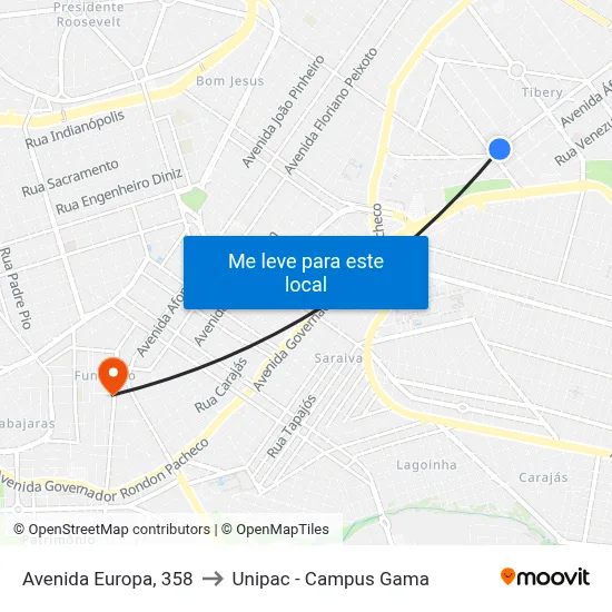 Avenida Europa, 358 to Unipac - Campus Gama map