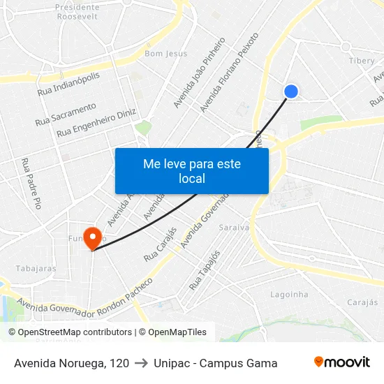 Avenida Noruega, 120 to Unipac - Campus Gama map