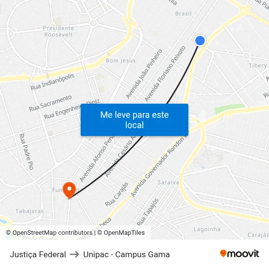 Justiça Federal to Unipac - Campus Gama map