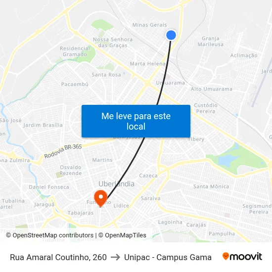 Rua Amaral Coutinho, 260 to Unipac - Campus Gama map