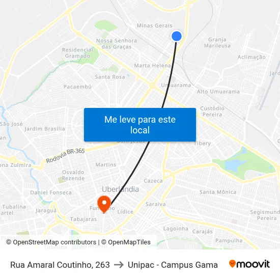 Rua Amaral Coutinho, 263 to Unipac - Campus Gama map