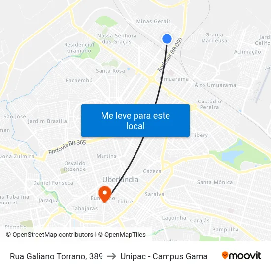 Rua Galiano Torrano, 389 to Unipac - Campus Gama map