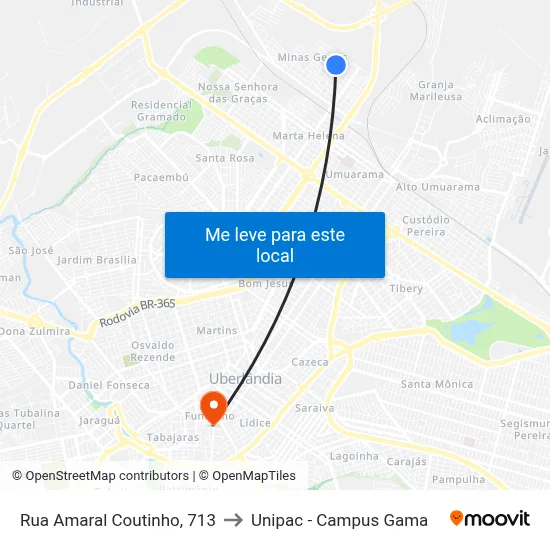 Rua Amaral Coutinho, 713 to Unipac - Campus Gama map