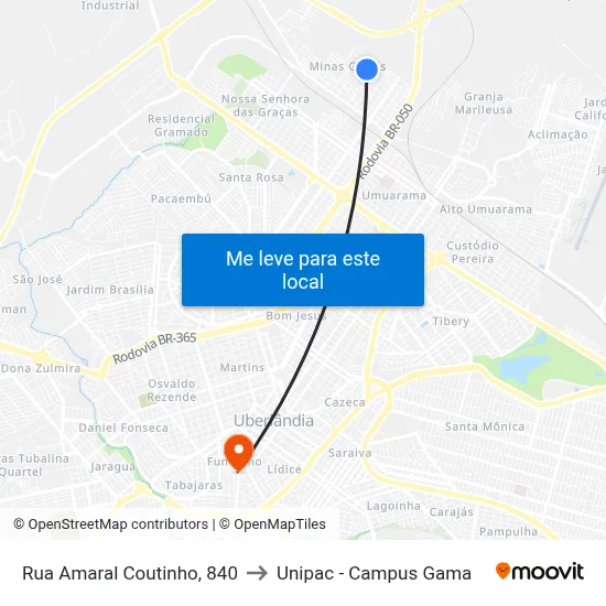 Rua Amaral Coutinho, 840 to Unipac - Campus Gama map