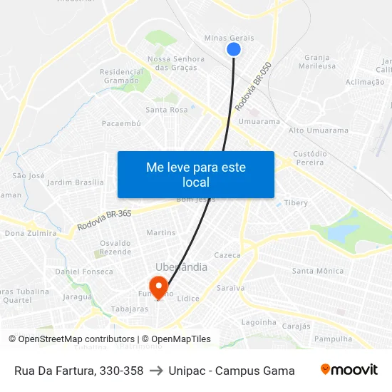 Rua Da Fartura, 330-358 to Unipac - Campus Gama map