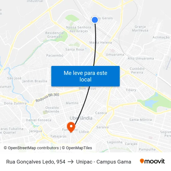 Rua Gonçalves Lẹdo, 954 to Unipac - Campus Gama map