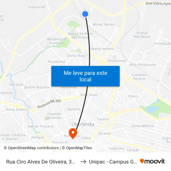 Rua Ciro Alves De Oliveira, 362-444 to Unipac - Campus Gama map