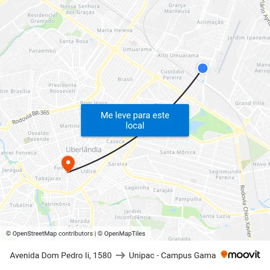 Avenida Dom Pedro Ii, 1580 to Unipac - Campus Gama map