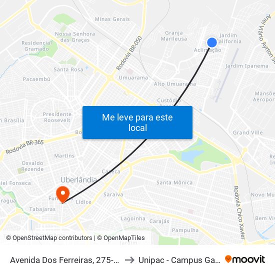 Avenida Dos Ferreiras, 275-475 to Unipac - Campus Gama map