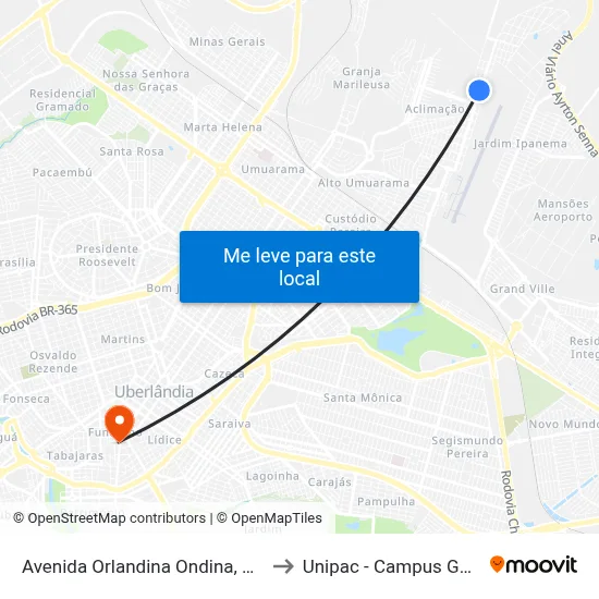Avenida Orlandina Ondina, 1353 to Unipac - Campus Gama map