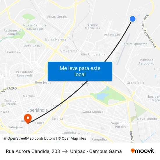 Rua Aurora Cândida, 203 to Unipac - Campus Gama map
