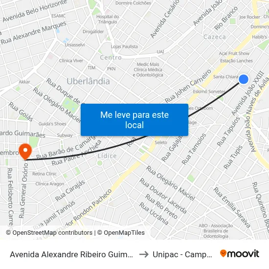 Avenida Alexandre Ribeiro Guimarães, 417-501 to Unipac - Campus Gama map