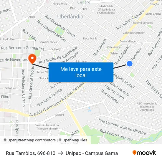 Rua Tamôios, 696-810 to Unipac - Campus Gama map