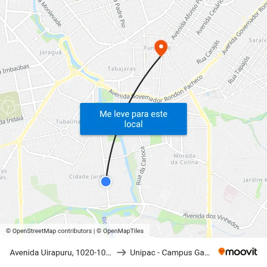 Avenida Uirapuru, 1020-1096 to Unipac - Campus Gama map