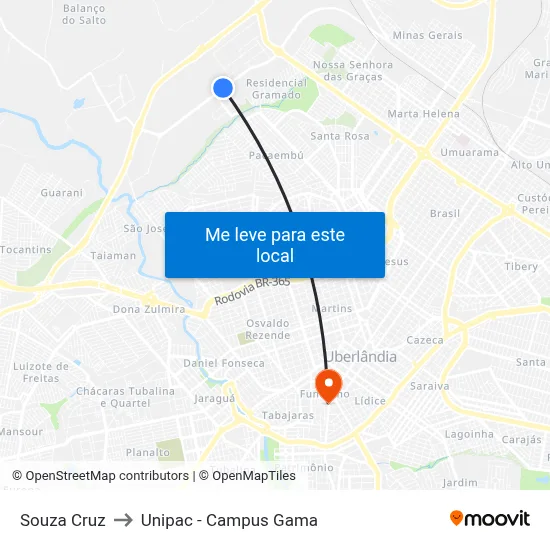 Souza Cruz to Unipac - Campus Gama map