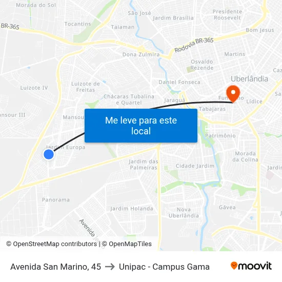 Avenida San Marino, 45 to Unipac - Campus Gama map