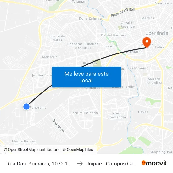 Rua Das Paineiras, 1072-1336 to Unipac - Campus Gama map