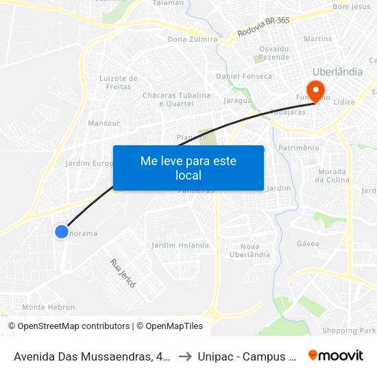 Avenida Das Mussaendras, 430-548 to Unipac - Campus Gama map