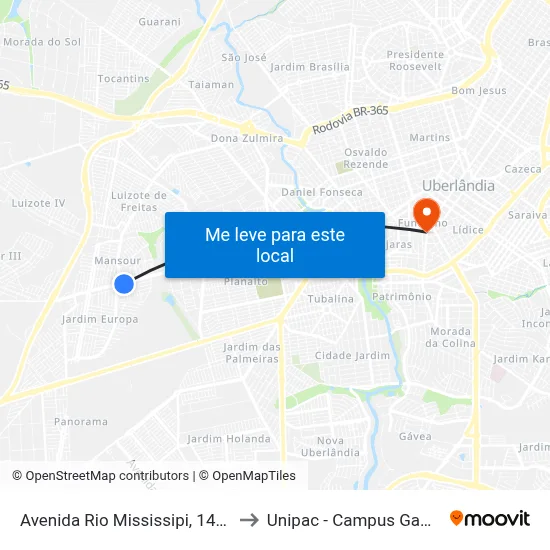 Avenida Rio Mississipi, 1400 to Unipac - Campus Gama map