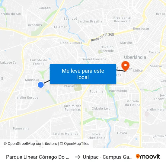 Parque Linear Córrego Do Óleo to Unipac - Campus Gama map