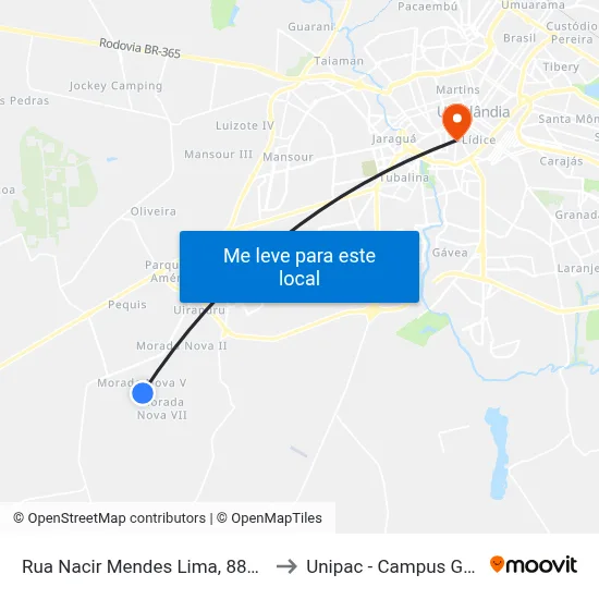 Rua Nacir Mendes Lima, 880-988 to Unipac - Campus Gama map