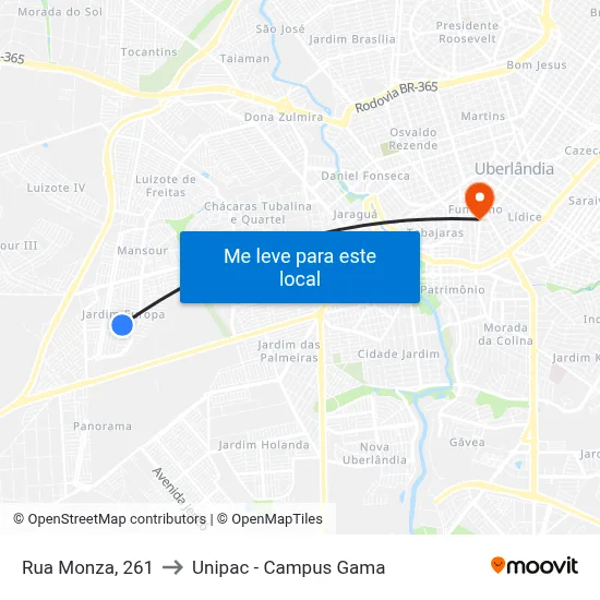 Rua Monza, 261 to Unipac - Campus Gama map