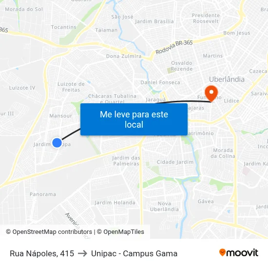 Rua Nápoles, 415 to Unipac - Campus Gama map