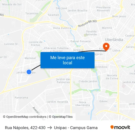 Rua Nápoles, 422-430 to Unipac - Campus Gama map