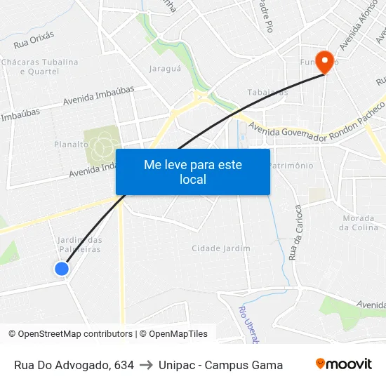 Rua Do Advogado, 634 to Unipac - Campus Gama map