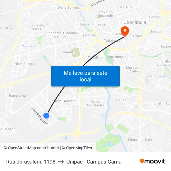 Rua Jerusalém, 1198 to Unipac - Campus Gama map