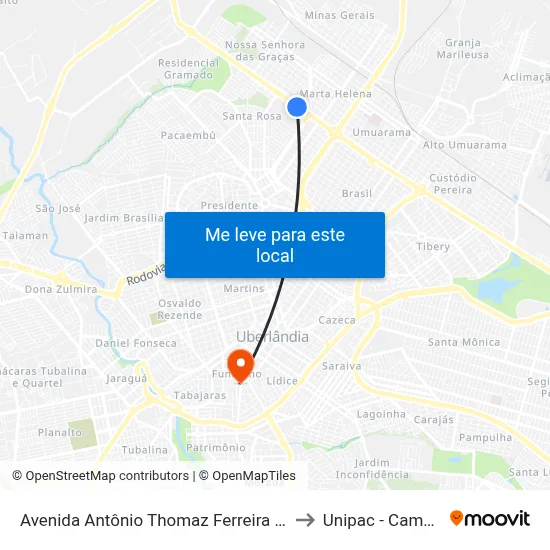 Avenida Antônio Thomaz Ferreira Rezende, 793-1199 to Unipac - Campus Gama map