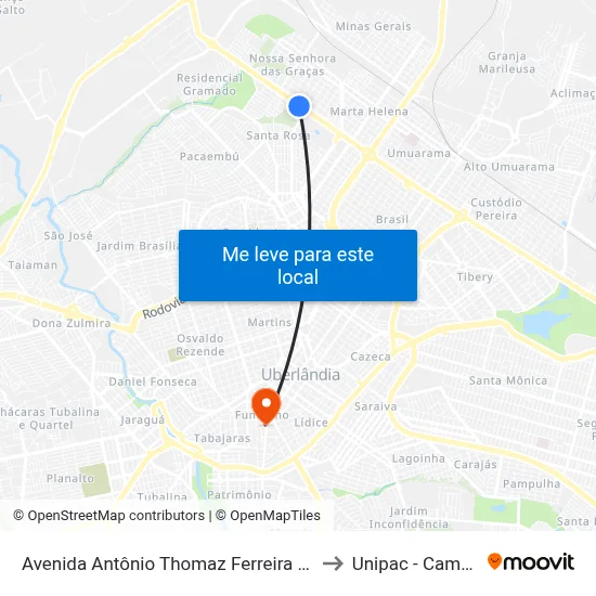 Avenida Antônio Thomaz Ferreira Rezende, 1301-1303 to Unipac - Campus Gama map