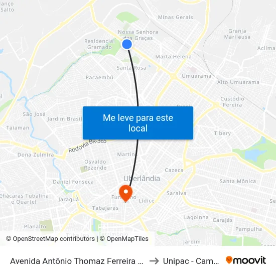 Avenida Antônio Thomaz Ferreira Rezende, 2173-6111 to Unipac - Campus Gama map
