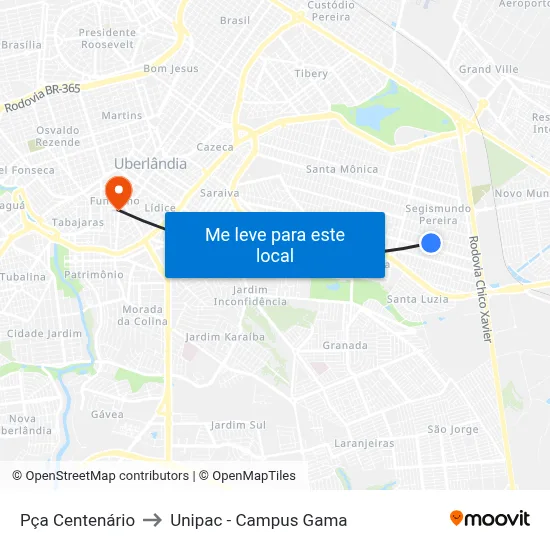 Pça Centenário to Unipac - Campus Gama map