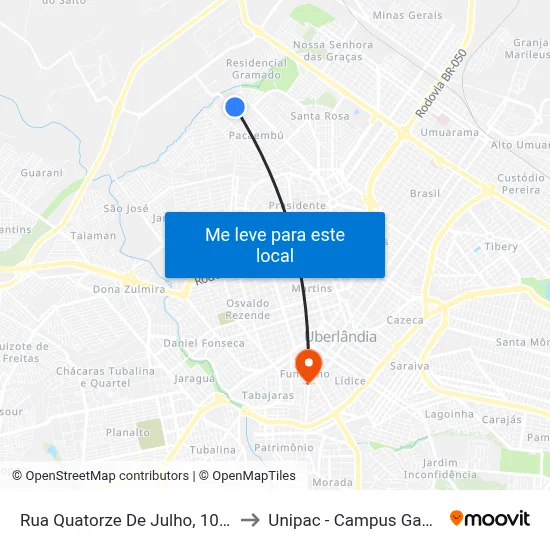 Rua Quatorze De Julho, 1065 to Unipac - Campus Gama map
