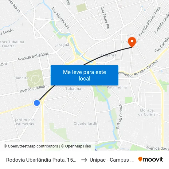 Rodovia Uberlândia Prata, 1564-1582 to Unipac - Campus Gama map